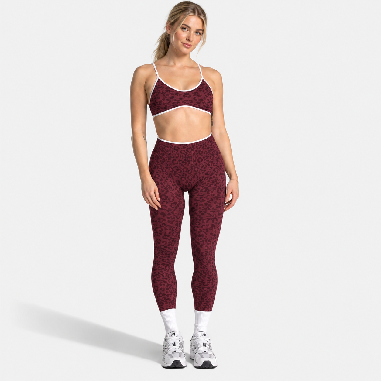 2 Pieces Leopard Yoga Outfit Adjustable Thin Strap Sports Bra High Waist Butt Lift Athletic Workout Leggings Set