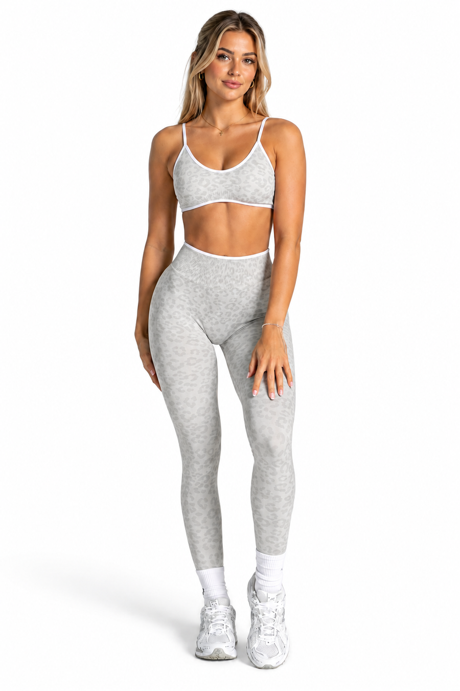 2 Pieces Leopard Yoga Outfit Adjustable Thin Strap Sports Bra High Waist Butt Lift Athletic Workout Leggings Set